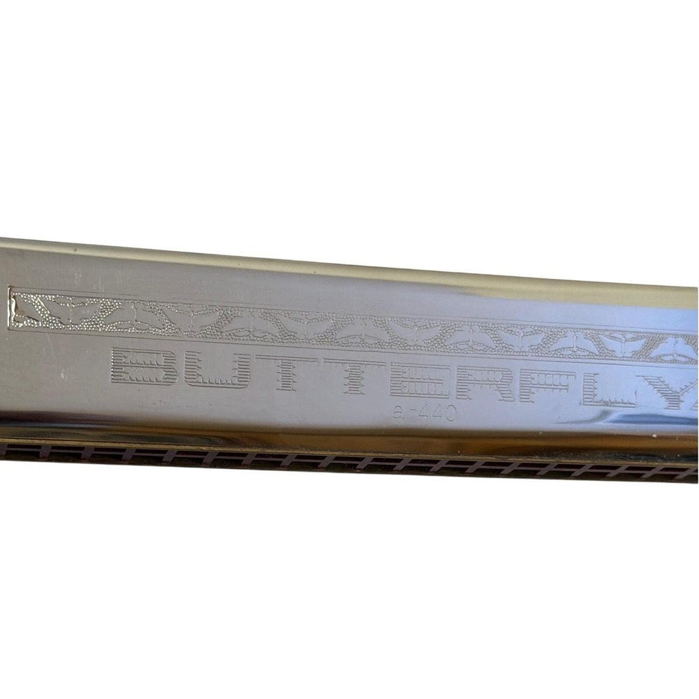 Butterfly Harmonica Musical Instrument  7 3/8 A# Silver Engraved a-440 KHS